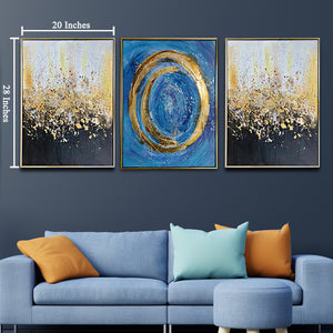 Starry Skies 100% Hand Painted Wall Painting (With outer Floater Frame) - Set of 3