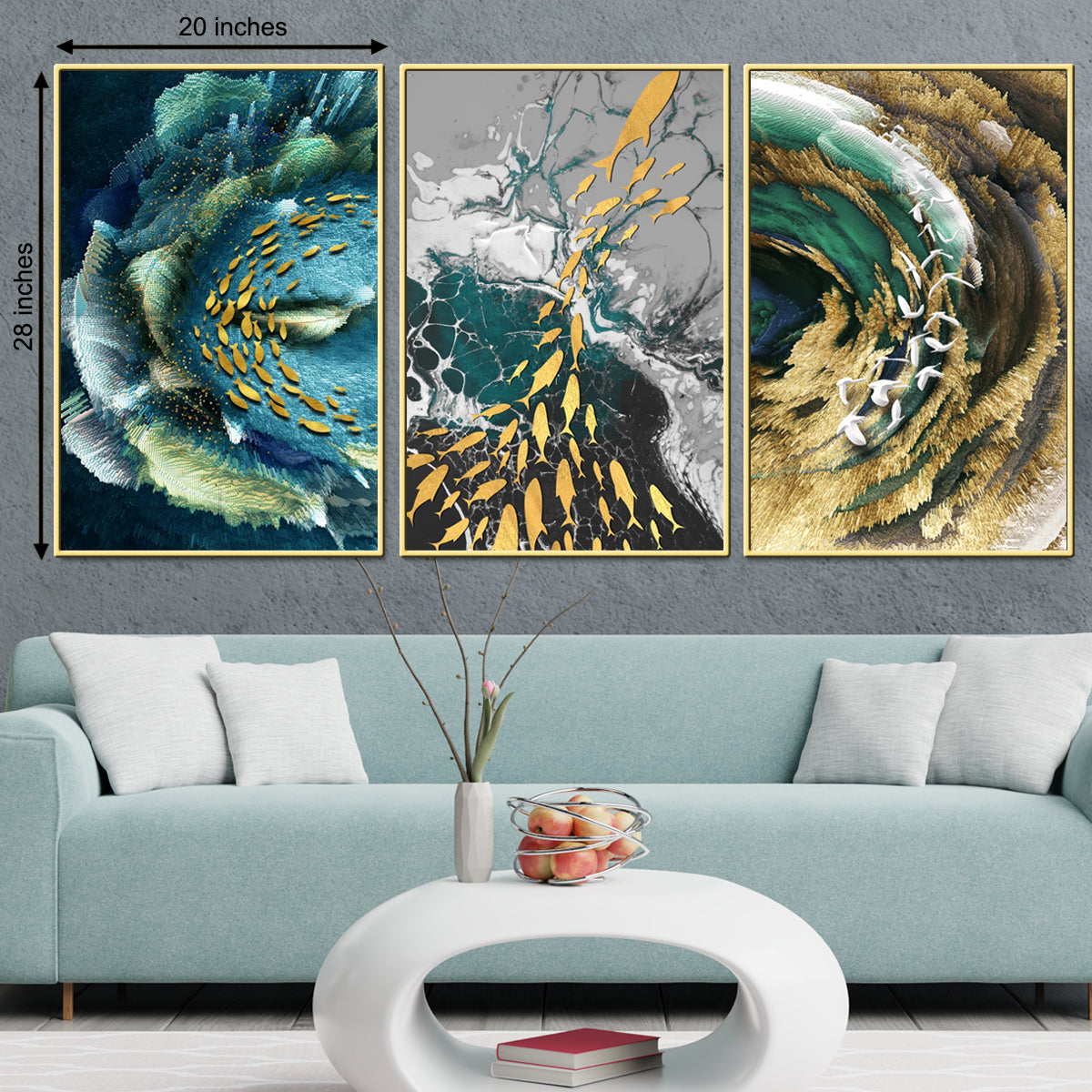 Aqua Contemporary Abstract Framed Canvas Print