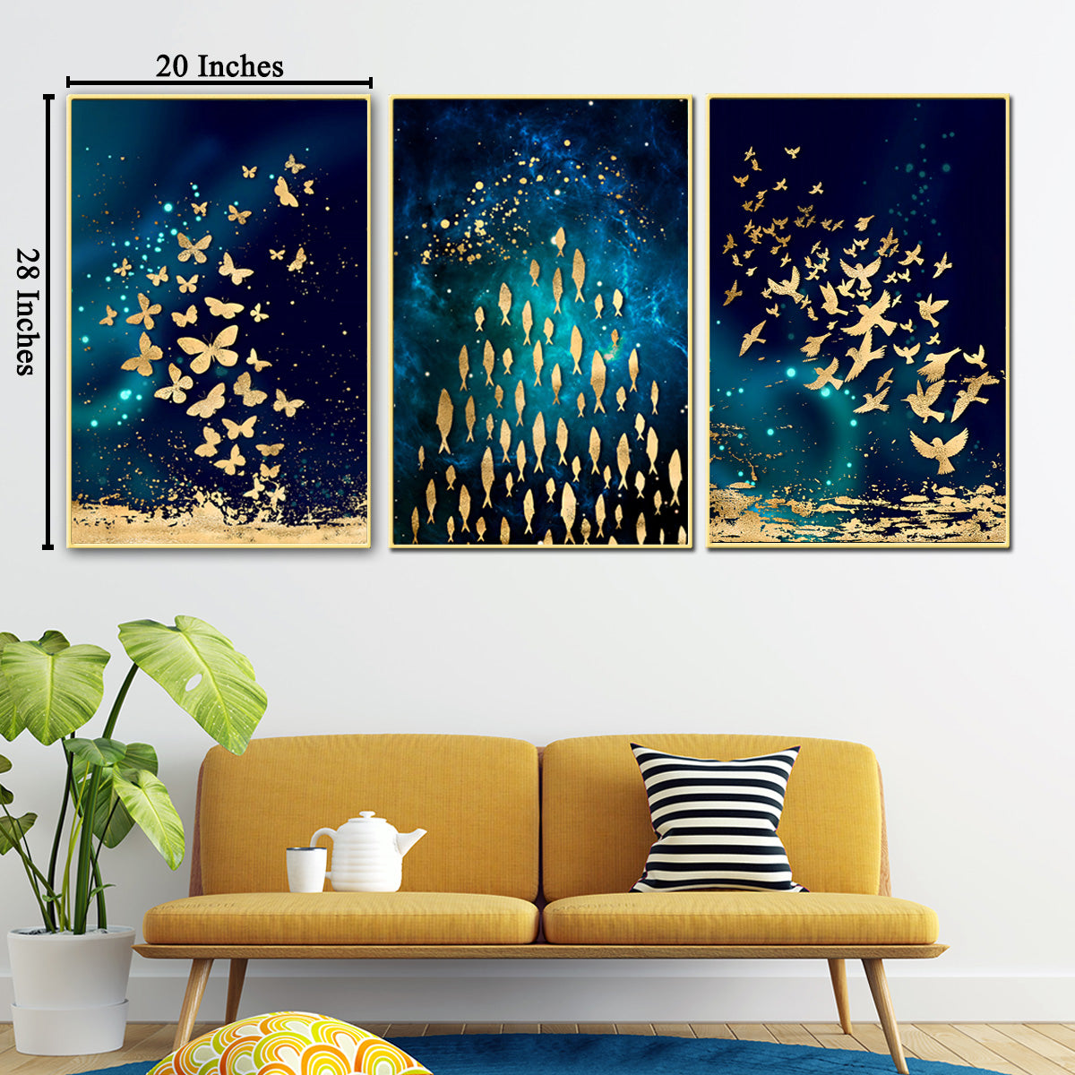 Goldwater Birds Framed Canvas Print Set of 3
