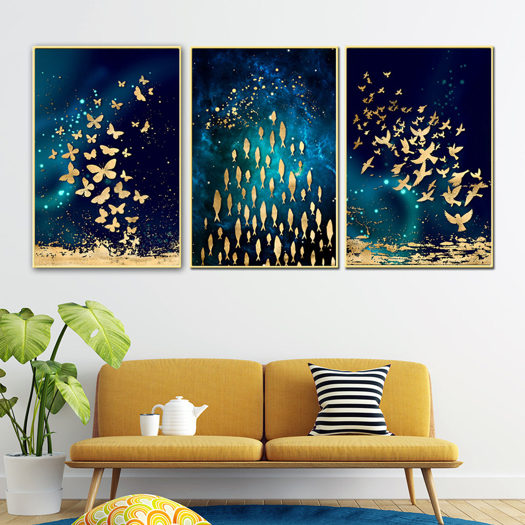 Goldwater Birds Framed Canvas Print Set of 3