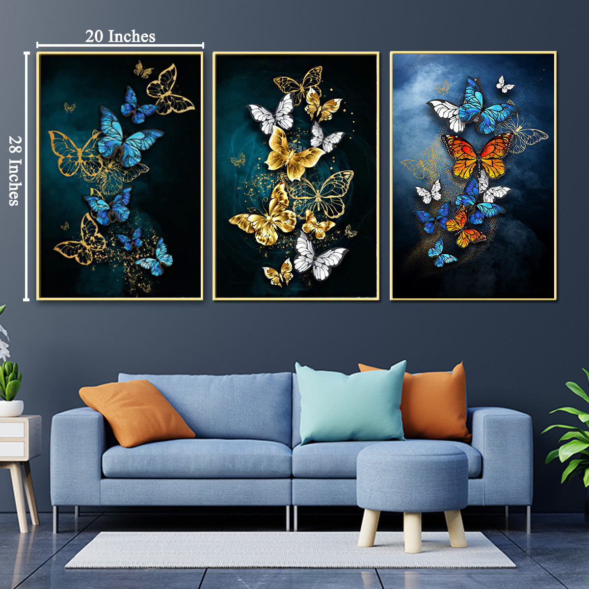 Beauteous Butterflies Framed Canvas Wall Art Set of 3