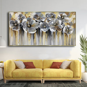 Cosmos Floral Charm Hand painted Wall Painting(With Outer Floater Frame)