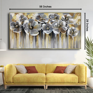 Cosmos Floral Charm Hand painted Wall Painting(With Outer Floater Frame)
