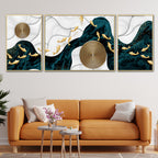 Golden Mystique Framed Canvas Wall Painting Set of 3