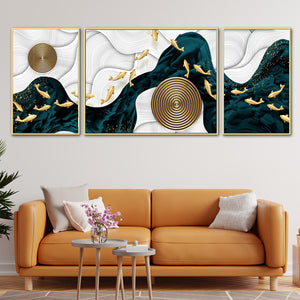 Golden Mystique Framed Canvas Wall Painting Set of 3