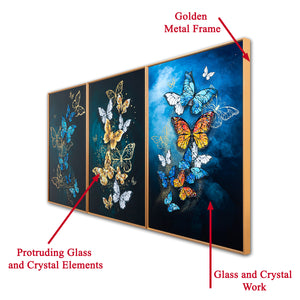 Beauteous Butterflies Framed Crystal Glass Painting - Set of 3