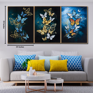 Beauteous Butterflies Framed Crystal Glass Painting - Set of 3