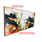 The Artistic Green & Gold Foil 100% Handpainted Wall Painting (With Outer Floater Frame) (28 x 56 Inches)