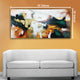 The Artistic Green & Gold Foil 100% Handpainted Wall Painting (With Outer Floater Frame) (28 x 56 Inches)