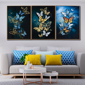 Beauteous Butterflies Framed Crystal Glass Painting - Set of 3