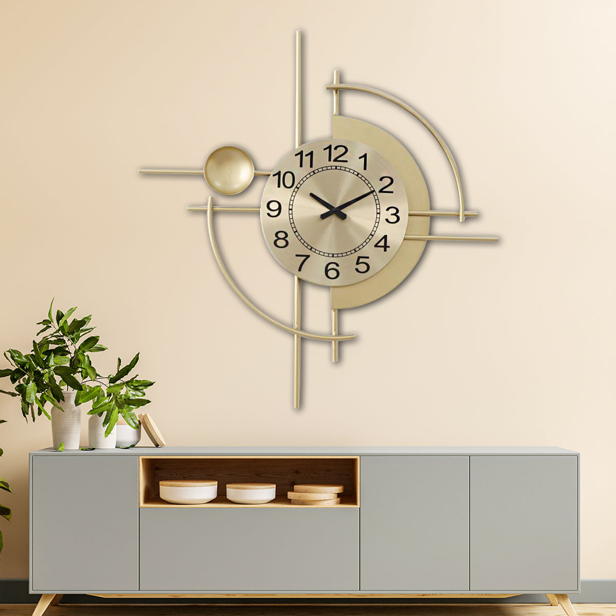 Metal Clock Panel Intricate Geometry Gold Decorative Wall Clock & Metal Wall Art Panel ...