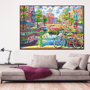 Amsterdam On a Bicycle Framed Canvas Wall Art
