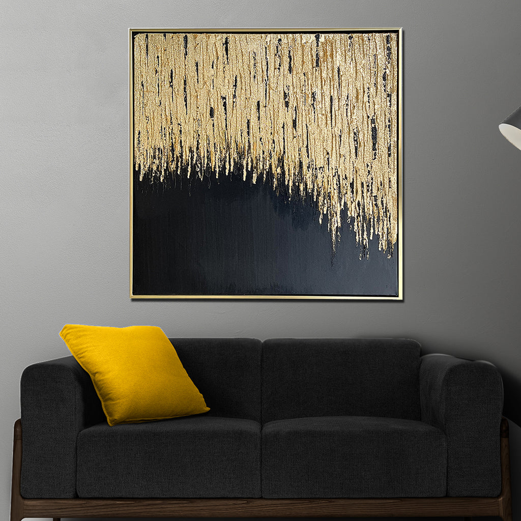Golden Inspiration  100% Hand Painted Wall Art Paintings (With outer Floater Frame) (24 x 24 Inches)