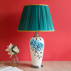 Antique Blue White Ceramic Table Lamp with Green Shade