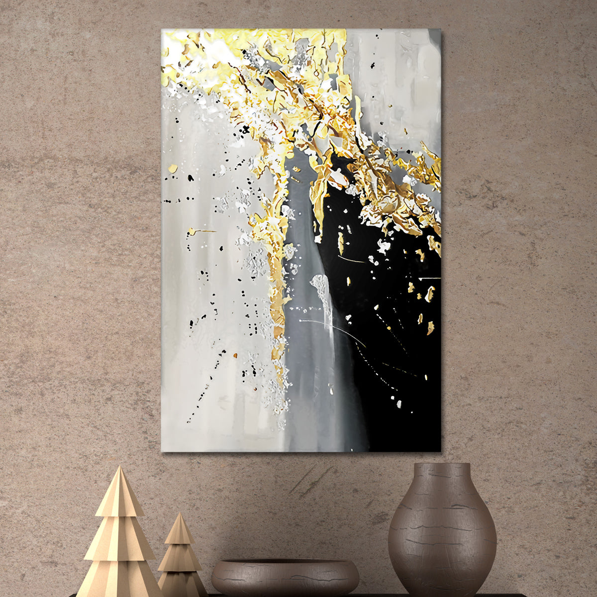 Large Wall Art Black White Silver Glitter Abstract Painting for Modern  Decor, Black White Canvas Art
