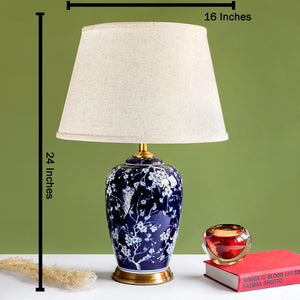 Bloomington Floral Pattern Ceramic & Stainless Steel Table Lamp