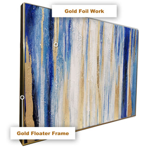 Blue & Gold Hues Hand painted Wall Painting (With Outer Floater Frame)