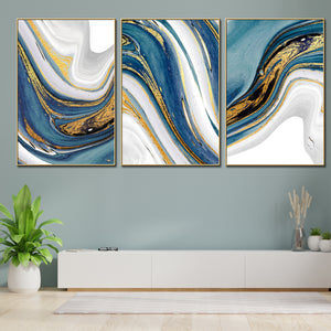 Turq & White Marble Framed Canvas Wall Art