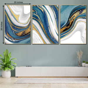Turq & White Marble Framed Canvas Wall Art