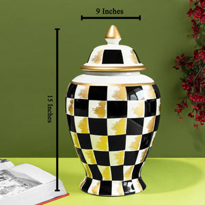 Checkered Radiance Decorative Ceramic Vase - Big