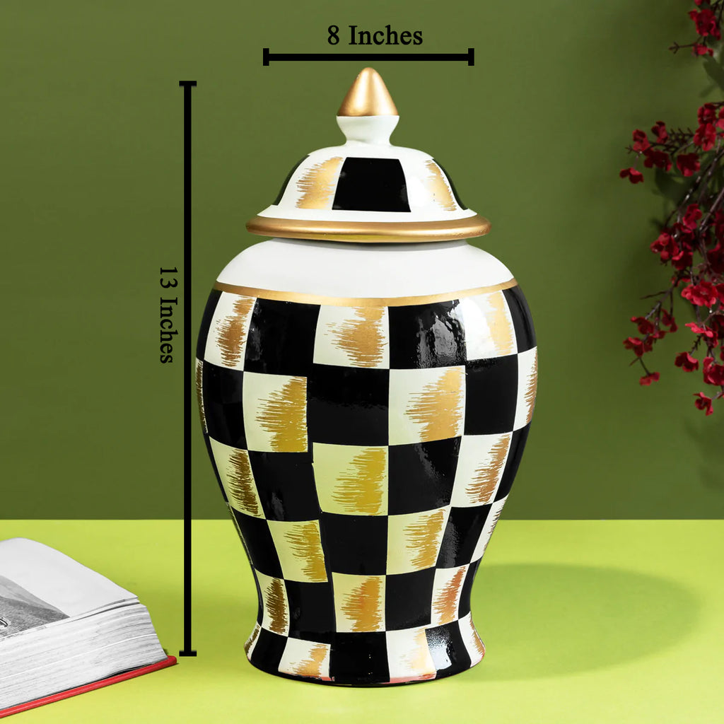 Checkered Radiance  Decorative Ceramic Vase - Small
