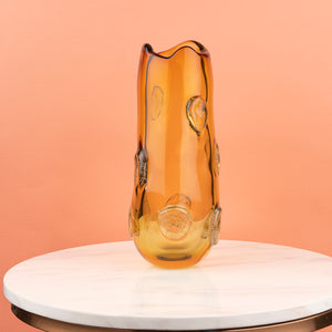The Yellow Aqua Drop Handblown Glass Decorative Vase and Showpiece - Big