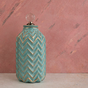 Charismatic Chevron Ceramic Decorative Vase And Showpiece Set - Small