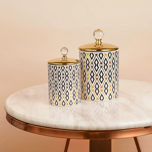 Black & Gold Geometric Triangles Storage & Decorative Jar