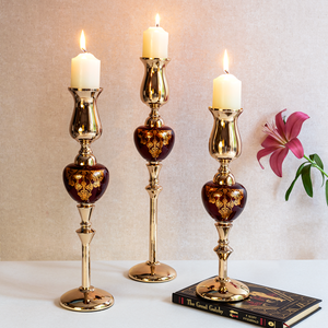 Giovani Glass & Stainless Steel Candle Stand Set of 3