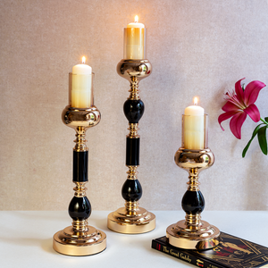 Fulgor Gold & Black Candle Stand Set of 3