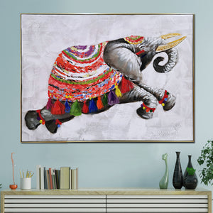 Ecstasy Elephant Hand painted Wall Painting (With Outer Floater Frame)