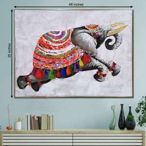 Ecstasy Elephant Hand painted Wall Painting (With Outer Floater Frame)