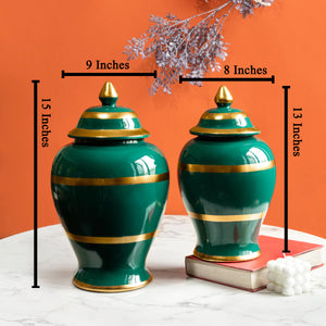 Emerald Sunburst Decorative Ceramic Vase - Pair