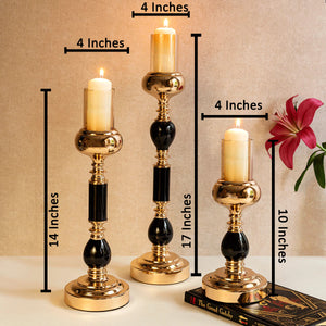 Fulgor Gold & Black Candle Stand Set of 3