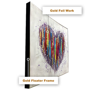 Miranda Colour Dripping Heart Hand painted Wall Painting (With Outer Floater Frame)