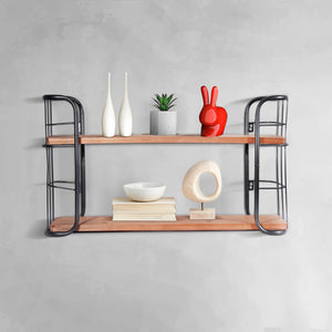 Tier Wooden and Metal Wall Shelf