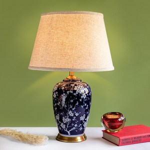 Bloomington Floral Pattern Ceramic & Stainless Steel Table Lamp