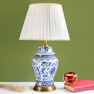 Valencia Antique Blue & White Ceramic & Stainless Steel Table Lamp