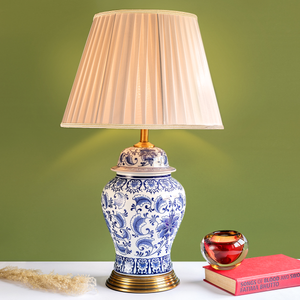 Valencia Antique Blue & White Ceramic & Stainless Steel Table Lamp