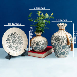 Icy Florals Decorative Ceramic Vase and Showpieces - Set of Three