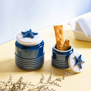 Glistening Blue Starfish Lidded Storage Jar Set