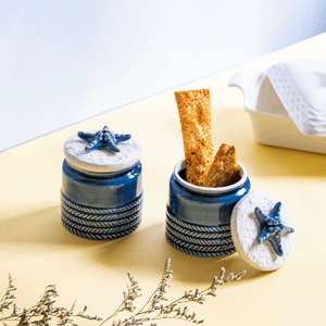 Glistening Blue Starfish Lidded Storage Jar Set