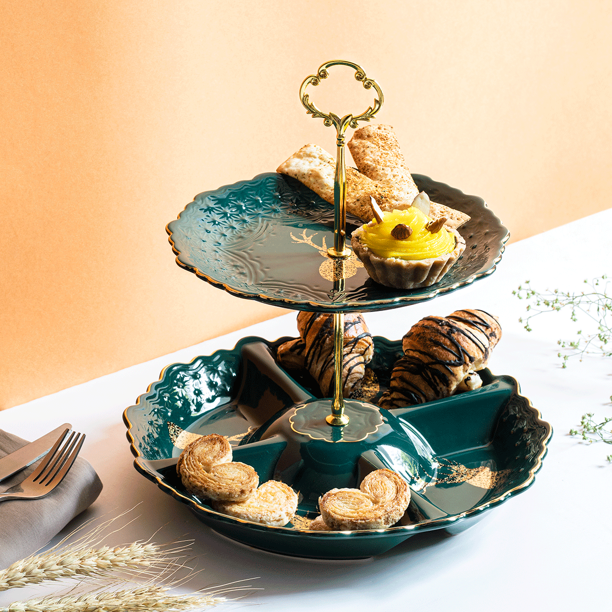 Green Paradise Two Tier Cake Plate - Main Image