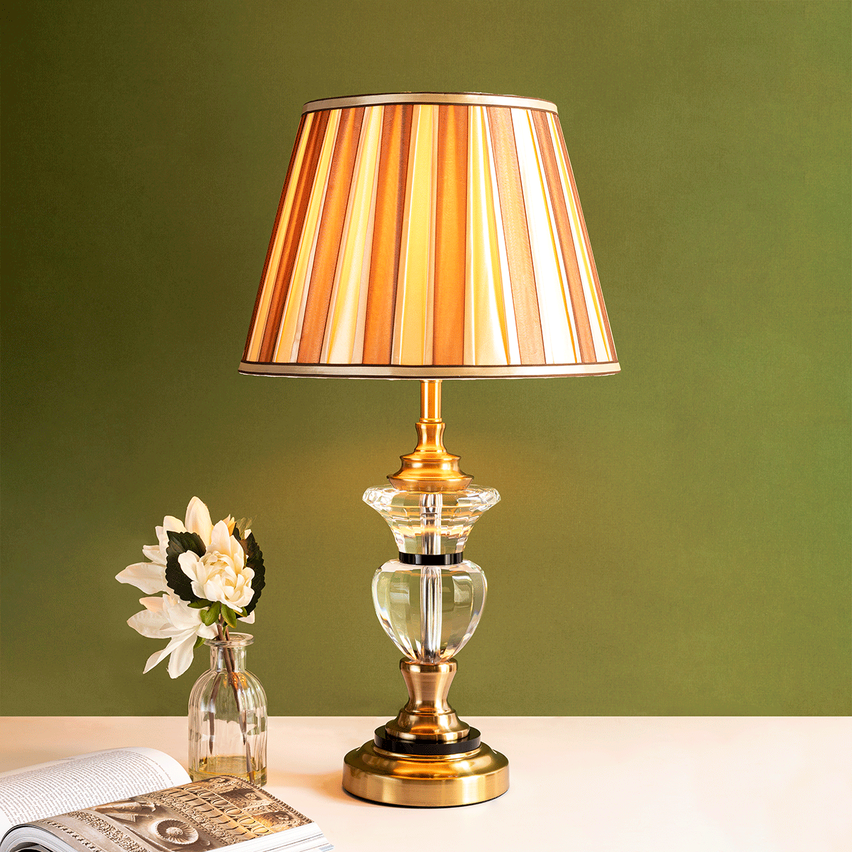 LLyon Classic Stainless Steel Crystal Lamp with fabric shade
