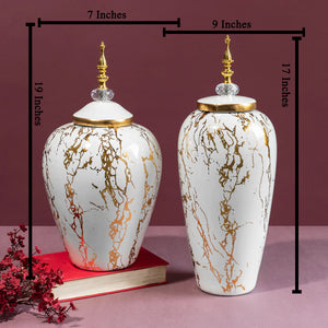 Scandinavian Marbled Decorative Ceramic Vase - Pair