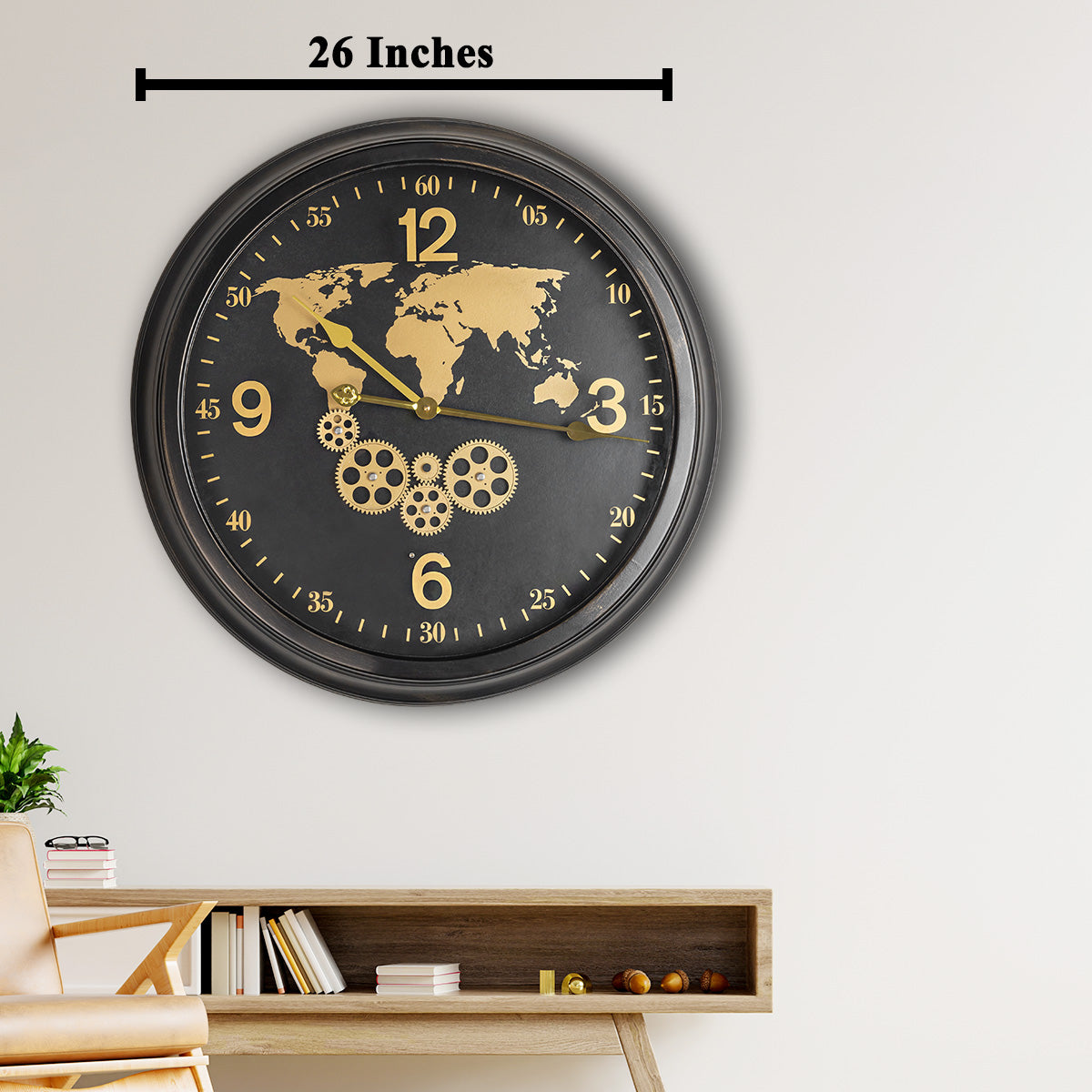 Buy Samara Globe Round Wall clock With Moving Gear Mechanism – Dekor ...