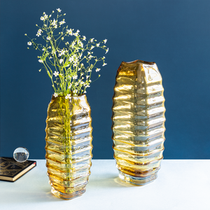 The Yellow Aua Drop Handblown Glass Vase - Pair