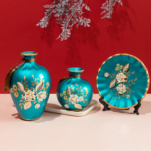 Floral Blue Charm Decorative Vases and Showpieces - Set of Three
