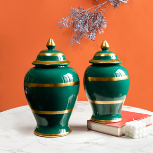 Emerald Sunburst Decorative Ceramic Vase - Pair