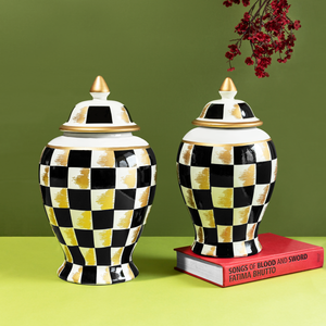  Checkered Radiance  Decorative Ceramic Vase - Pair